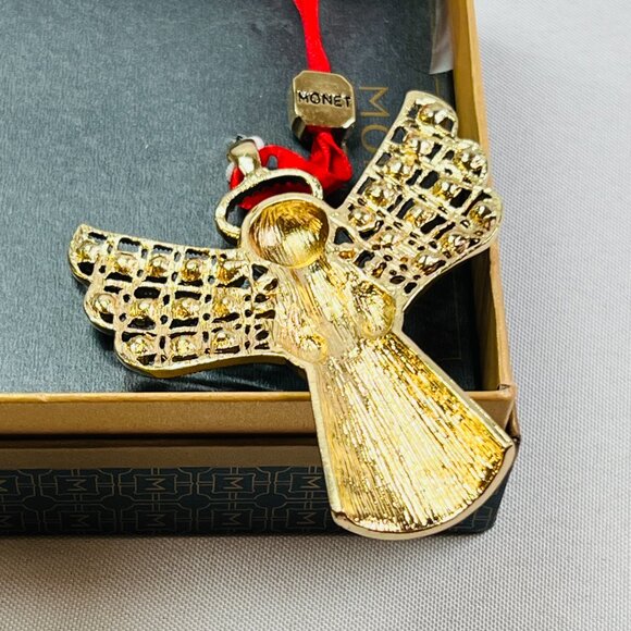 Monet Aurora Borealis Rhinestone Angel Ornament Ribbon Pendant Charm Purse Bling - Picture 6 of 8